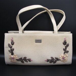 Vintage XOXO New York natural fabric handbag with embroidered floral details